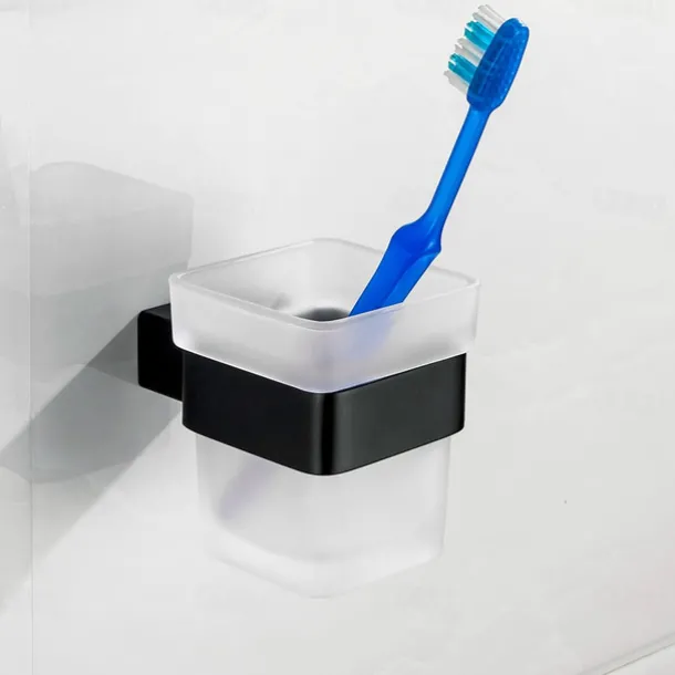 Multifunction Bathroom Accessory 1pc Include Towel Bar/Robe Hook/Towel Rack/Toothbrush Holder/Soap Dishes and Bath Shelf Stainless Steel Wall Mounted Matte Black