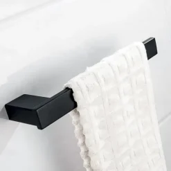 Multifunction Bathroom Accessory 1pc Include Towel Bar/Robe Hook/Towel Rack/Toothbrush Holder/Soap Dishes and Bath Shelf Stainless Steel Wall Mounted Matte Black