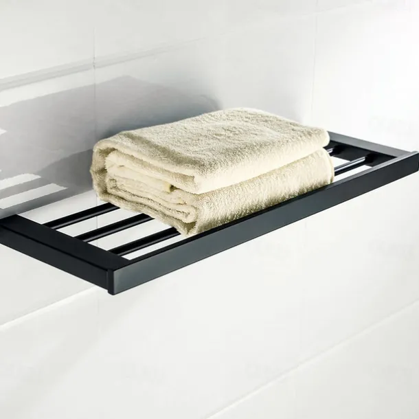 Multifunction Bathroom Accessory 1pc Include Towel Bar/Robe Hook/Towel Rack/Toothbrush Holder/Soap Dishes and Bath Shelf Stainless Steel Wall Mounted Matte Black