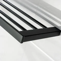 Multifunction Bathroom Accessory 1pc Include Towel Bar/Robe Hook/Towel Rack/Toothbrush Holder/Soap Dishes and Bath Shelf Stainless Steel Wall Mounted Matte Black