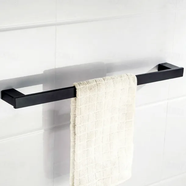 Multifunction Bathroom Accessory 1pc Include Towel Bar/Robe Hook/Towel Rack/Toothbrush Holder/Soap Dishes and Bath Shelf Stainless Steel Wall Mounted Matte Black