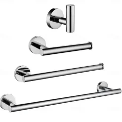 Multifunction Bathroom Accessory Set Mirror Polished Robe Hook and Bathroom Single Rod Stainless Steel Wall Mounted Silvery 4pcs