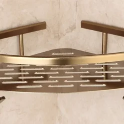 Multifunction Bathroom Corner Shelf with 2 Hooks Aluminum 2 Tiers Storage Rack for Toilet 1pc