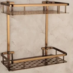 Multifunction Bathroom Corner Shelf with 2 Hooks Aluminum 2 Tiers Storage Rack for Toilet 1pc