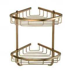 Multifunction Bathroom Corner Shelf with 2 Hooks Aluminum 2 Tiers Storage Rack for Toilet 1pc