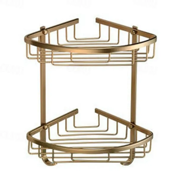 Multifunction Bathroom Corner Shelf with 2 Hooks Aluminum 2 Tiers Storage Rack for Toilet 1pc