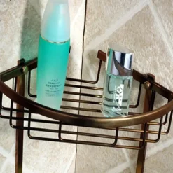 Multifunction Bathroom Corner Shelf with 2 Hooks Aluminum 2 Tiers Storage Rack for Toilet 1pc