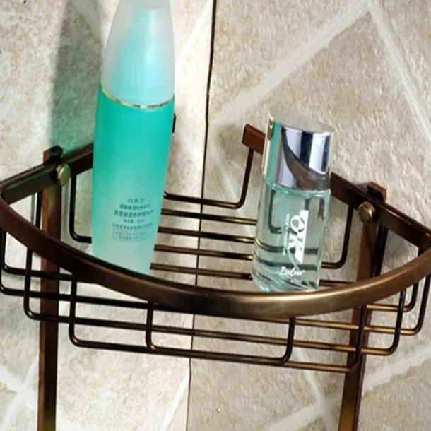 Multifunction Bathroom Corner Shelf with 2 Hooks Aluminum 2 Tiers Storage Rack for Toilet 1pc