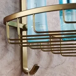 Multifunction Bathroom Corner Shelf with 2 Hooks Aluminum 2 Tiers Storage Rack for Toilet 1pc