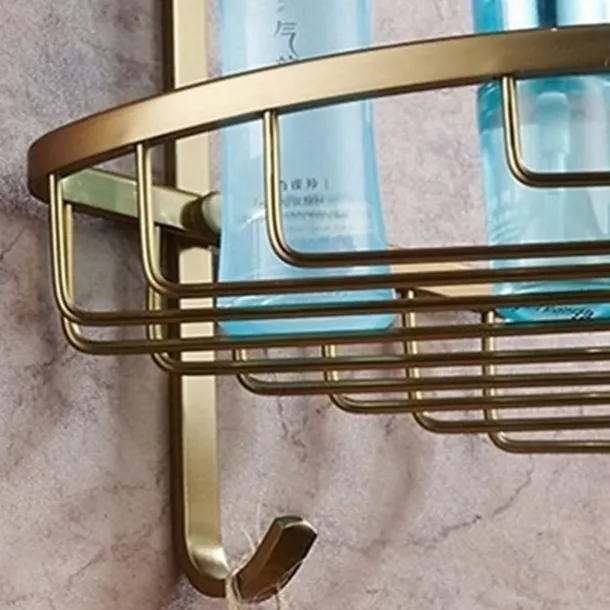 Multifunction Bathroom Corner Shelf with 2 Hooks Aluminum 2 Tiers Storage Rack for Toilet 1pc