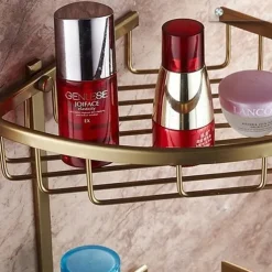 Multifunction Bathroom Corner Shelf with 2 Hooks Aluminum 2 Tiers Storage Rack for Toilet 1pc