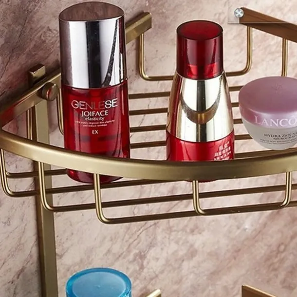 Multifunction Bathroom Corner Shelf with 2 Hooks Aluminum 2 Tiers Storage Rack for Toilet 1pc