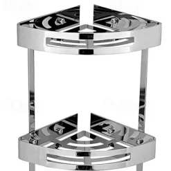 Multifunction Bathroom Shelf Modern Stainless Steel Wall Mounted Corner Shelf With Hooks Silvery 1pc