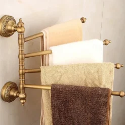 Multifunction Brushed Brass Towel holder Towel Rack Electroplated Brass Bathroom Shelf with 4 Rods Wall Mounted 1pc