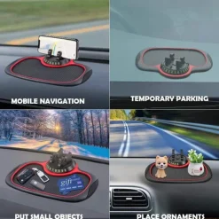 Multifunction Car Anti-Slip Mat Auto Phone Holder - 3-in-1 Dashboard Organizer with Rotating Phone Bracket - Non-Slip PVC Material