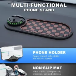 Multifunction Car Anti-Slip Mat, New Multifunctional Car Dashboard Mobile Phone Holder, Auto Universal Rotatable Anti Skid Car Dashboard Pad with Temporary Parking Number