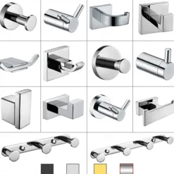Multifunction Robe Hook, Modern Style, 304 Stainless Steel, 4-Finish Black, Chrome, Brushed, Gold- for Bathroom and Bedroom Wall Mounted