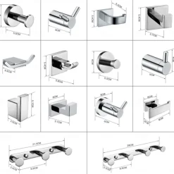 Multifunction Robe Hook, Modern Style, 304 Stainless Steel, 4-Finish Black, Chrome, Brushed, Gold- for Bathroom and Bedroom Wall Mounted