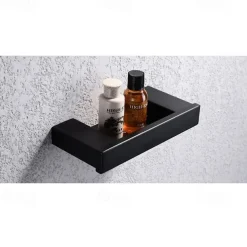 Multifunction Soap Dishes & Holders Contemporary Stainless Steel Rectangle Bath Shelf Wall Mounted Matte Black 1pc