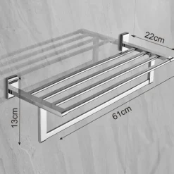 Multifunction Towel Rail Rack Holder Foldable Modern Solid Brass Bathroom Shelf with Hooks Wall Mounted Silvery