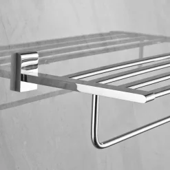 Multifunction Towel Rail Rack Holder Foldable Modern Solid Brass Bathroom Shelf with Hooks Wall Mounted Silvery