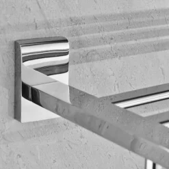 Multifunction Towel Rail Rack Holder Foldable Modern Solid Brass Bathroom Shelf with Hooks Wall Mounted Silvery