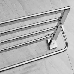 Multifunction Towel Rail Rack Holder Foldable Modern Solid Brass Bathroom Shelf with Hooks Wall Mounted Silvery