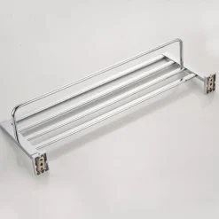 Multifunction Towel Rail Rack Holder Foldable Modern Solid Brass Bathroom Shelf with Hooks Wall Mounted Silvery