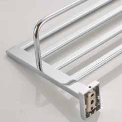 Multifunction Towel Rail Rack Holder Foldable Modern Solid Brass Bathroom Shelf with Hooks Wall Mounted Silvery