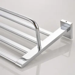 Multifunction Towel Rail Rack Holder Foldable Modern Solid Brass Bathroom Shelf with Hooks Wall Mounted Silvery