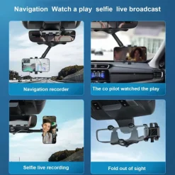 Multifunctional 360 Rotatable Car Rearview Mirror Phone Holder Mount Multifunctional Rearview Mirror Phone Holder Adjustable Universal Cell Phone Holder for Car Compatible All Smartphones