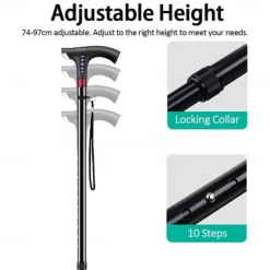 Multifunctional Height Adjustable Portable Walking Stick with MP3 Music Player, LED Radio Listening, Interesting Auto Alarm Function