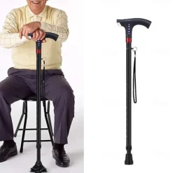 Multifunctional Height Adjustable Portable Walking Stick with MP3 Music Player, LED Radio Listening, Interesting Auto Alarm Function