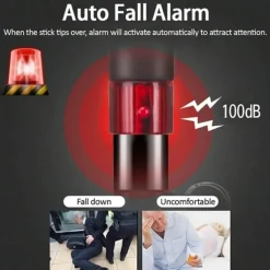 Multifunctional Height Adjustable Portable Walking Stick with MP3 Music Player, LED Radio Listening, Interesting Auto Alarm Function