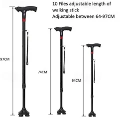 Multifunctional Height Adjustable Portable Walking Stick with MP3 Music Player, LED Radio Listening, Interesting Auto Alarm Function