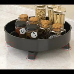 Multifunctional Kitchen 360 Rotating Storage Rack Spice Box Shelf Height Adjustable Bathroom Cosmetics Organizer