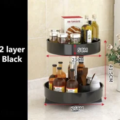 Multifunctional Kitchen 360 Rotating Storage Rack Spice Box Shelf Height Adjustable Bathroom Cosmetics Organizer