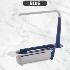 Multifunctional Kitchen Telescopic Rack Adjustable 2-in-1 Sink Organizer, Expandable Sink Basket, Sink Drain Rack, Sink Tray, Sponge Holder+Dish Cloth Hanger Random Color