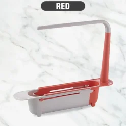 Multifunctional Kitchen Telescopic Rack Adjustable 2-in-1 Sink Organizer, Expandable Sink Basket, Sink Drain Rack, Sink Tray, Sponge Holder+Dish Cloth Hanger Random Color