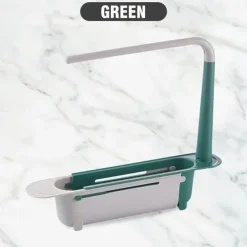 Multifunctional Kitchen Telescopic Rack Adjustable 2-in-1 Sink Organizer, Expandable Sink Basket, Sink Drain Rack, Sink Tray, Sponge Holder+Dish Cloth Hanger Random Color
