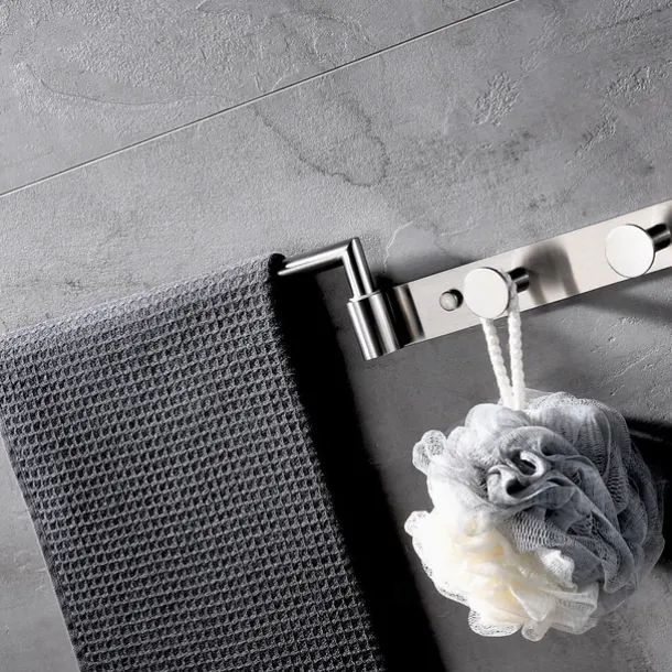 Multifunctional Rotating Towel Bar with 3 Rows of Hooks Stainless Steel Material Wall Mounted for Bathroom 1pc