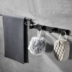 Multifunctional Rotating Towel Bar with 3 Rows of Hooks Stainless Steel Material Wall Mounted for Bathroom 1pc