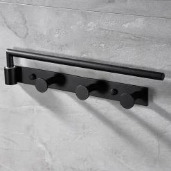 Multifunctional Rotating Towel Bar with 3 Rows of Hooks Stainless Steel Material Wall Mounted for Bathroom 1pc