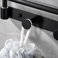 Multifunctional Rotating Towel Bar with 3 Rows of Hooks Stainless Steel Material Wall Mounted for Bathroom 1pc