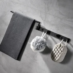 Multifunctional Rotating Towel Bar with 3 Rows of Hooks Stainless Steel Material Wall Mounted for Bathroom 1pc