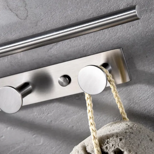 Multifunctional Rotating Towel Bar with 3 Rows of Hooks Stainless Steel Material Wall Mounted for Bathroom 1pc