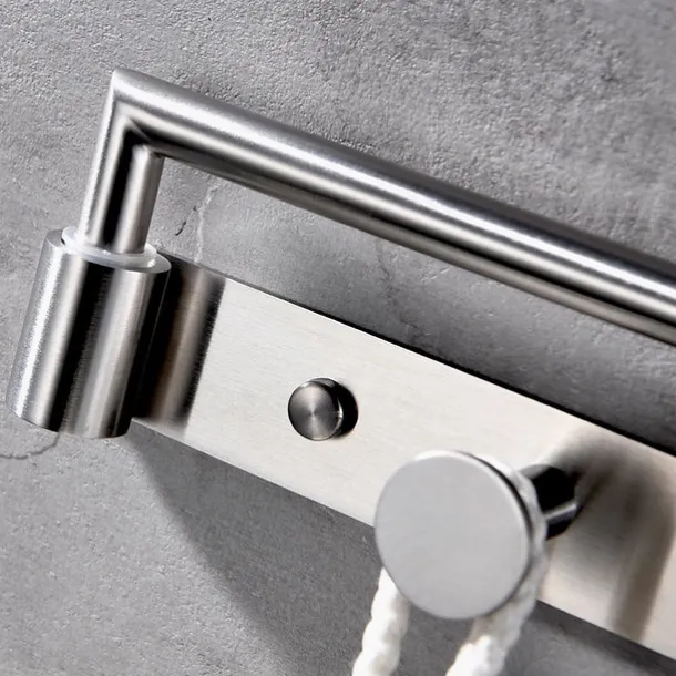 Multifunctional Rotating Towel Bar with 3 Rows of Hooks Stainless Steel Material Wall Mounted for Bathroom 1pc