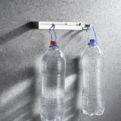 Multifunctional Towel Bar with Coat Hooks Punch-free Self-adhesive Bathroom Shelf Stainless Steel Brushed Silver and Black 1pc