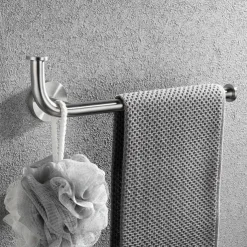 Multifunctional Towel Bar Brushed/Painted Finish Toilet Paper Holder with Coat Hook 304 Stainless Steel Mattle Black/Silver Wall-mounted