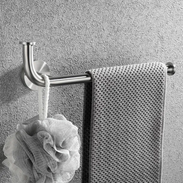 Multifunctional Towel Bar Brushed/Painted Finish Toilet Paper Holder with Coat Hook 304 Stainless Steel Mattle Black/Silver Wall-mounted